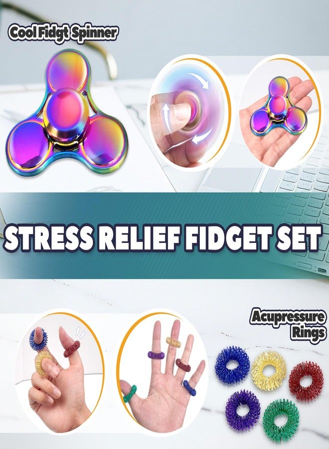 Chilvil 8Pcs Fidget Toys Adults Fidgets Spinner Autism Sensory Pack Spiky Sensory Rings for Anxiety Metal Bike Chain Roller Cool Gadgets for Teen Boys ADHD Silent Stress Relief Office Desk Toy Adults Gift - Image 4